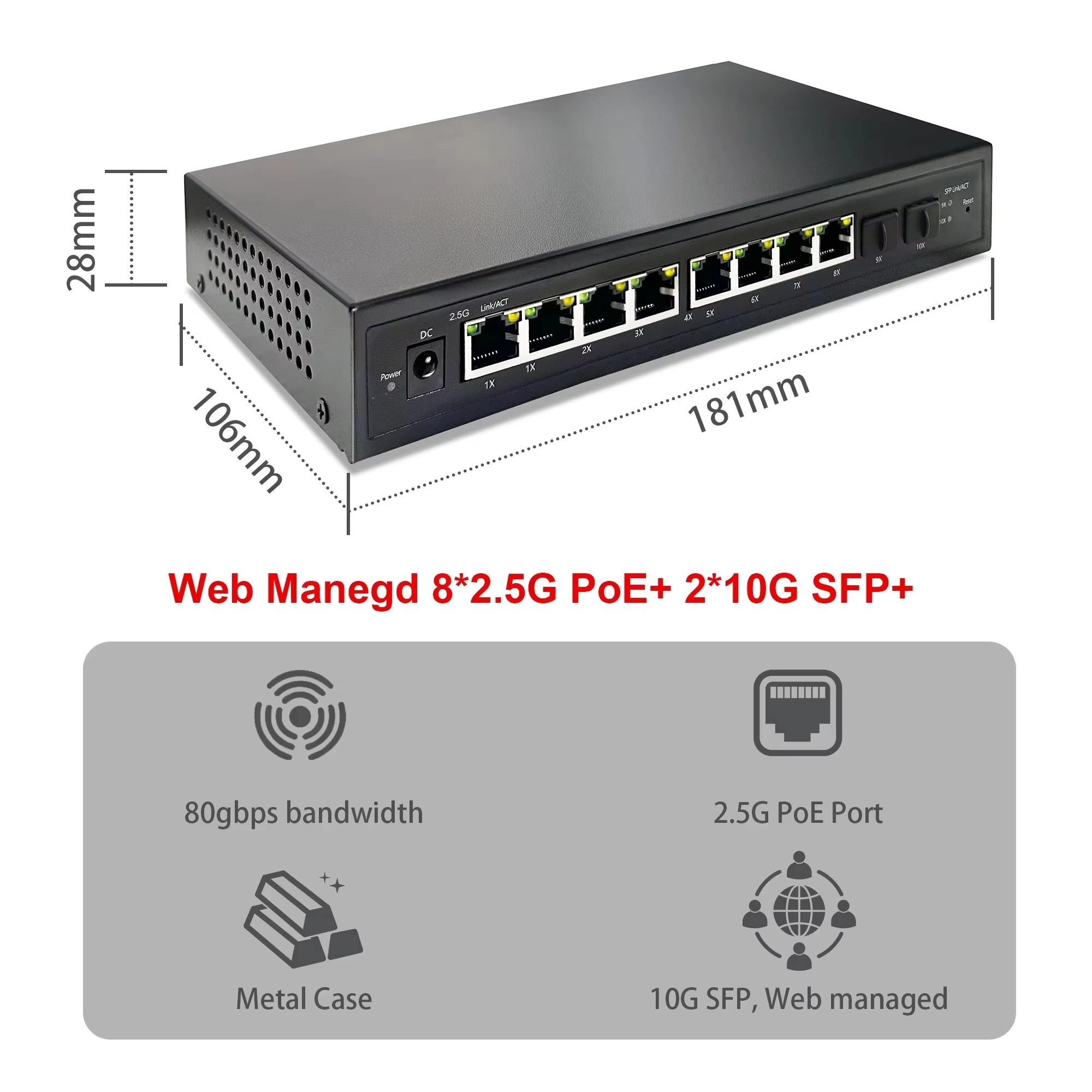 Sfp+ 10G Managed Switch 8 Port - 2.5G 스마트 웹 관리형 PoE 스위치,